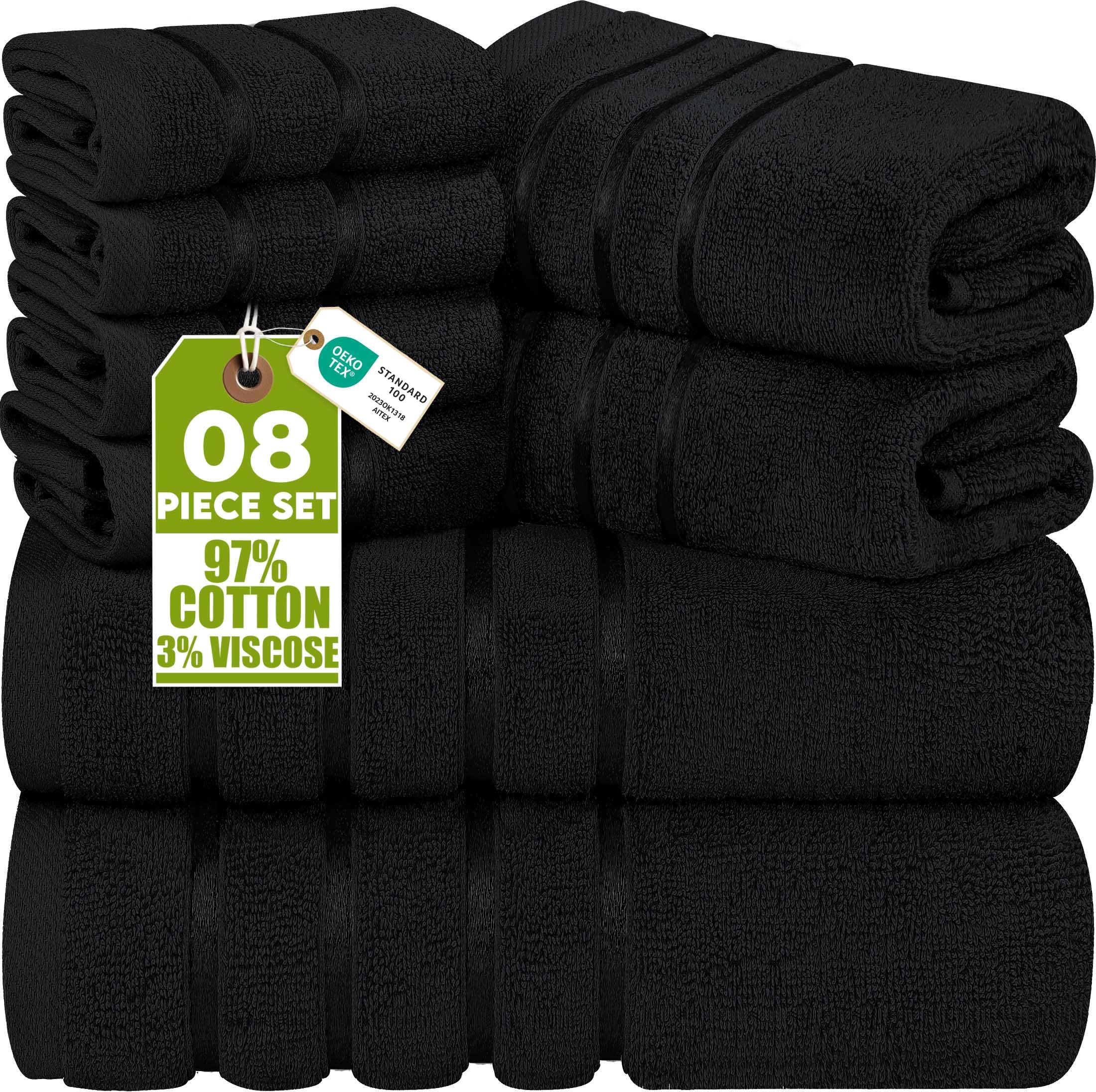 Utopia Towels 8 Piece Luxury Towel Set, 2 Bath, 2 Hand, and 4 Wash Cloths, 600 GSM Ring Spun Cotton, Highly Absorbent Viscose Stripe Towels, Ideal for Everyday use, Cool Grey