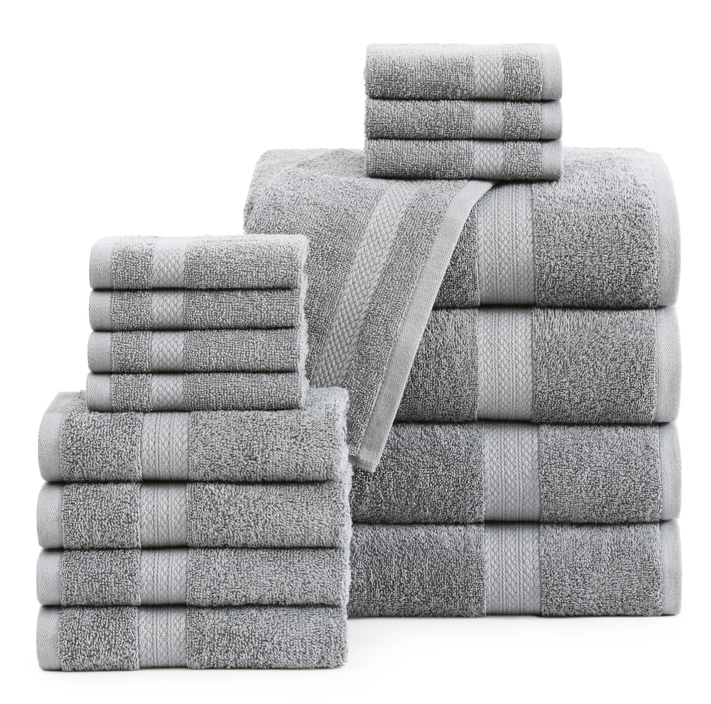 LANE LINEN 100% Cotton Turkish Towel Set for Bathroom - 16 Piece - Super Soft, Quick Dry & Highly Absorbent - 4 Bath, 8 Wash cloths, 4 Hand Towels - Hotel Quality, Durable & OEKO-TEX Certified - Grey